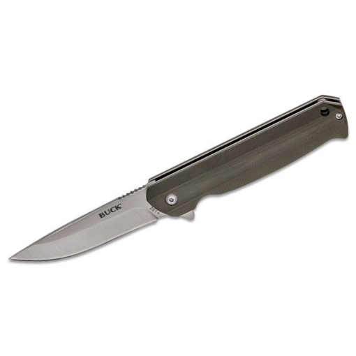 Buck 251 Langford Ball Bearing Flipper Knife 3.375" Drop Point Plain Blade, Green G10 Handles (0251GRS) - 13044