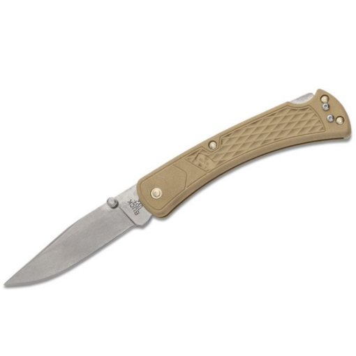 Buck 110 Slim Select Folding Hunter 3.75" Plain Blade, Tan GFN Handles, Deep Carry Pocket Clip - 12680